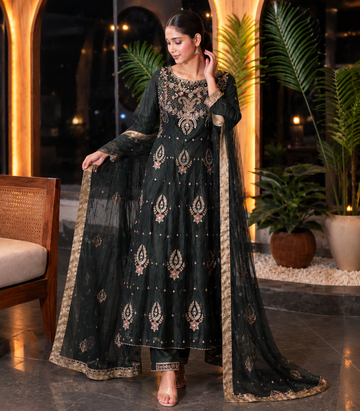 Emerald Green Luxury Embroidered Maxi